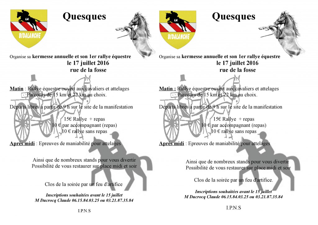 rallye équestre et kermesse du 17 juillet Quesques