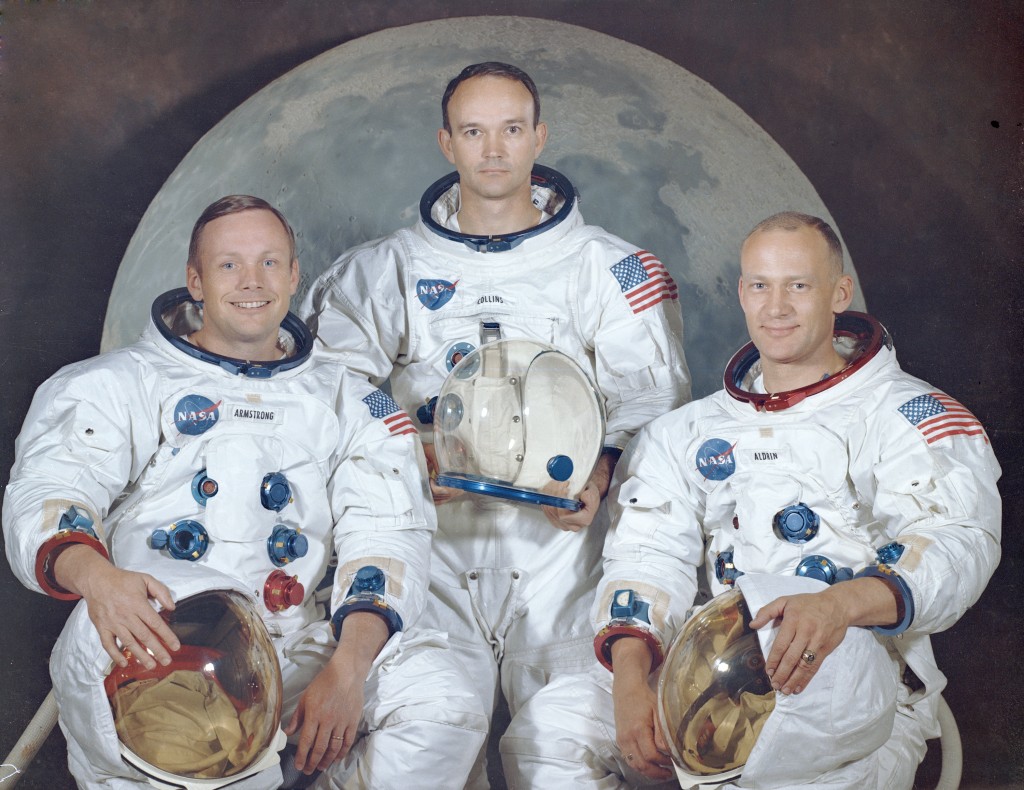 APOLLO 11 CREW PORTRAIT.  REF: JSC-S69-31740.  ARMSTRONG, NEIL-A, COMMANDER; COLLINS, MICHAEL, MODULE PILOT; ALDRIN "BUZZ", EDWIN E., LUNAR MODULE PILOT.
