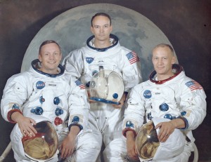 APOLLO 11 CREW PORTRAIT. REF: JSC-S69-31740. ARMSTRONG, NEIL-A, COMMANDER; COLLINS, MICHAEL, MODULE PILOT; ALDRIN "BUZZ", EDWIN E., LUNAR MODULE PILOT.